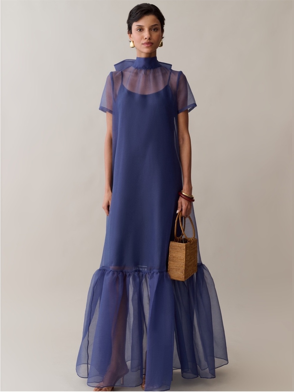 Caara Melody Organza Maxi Dress Back Bow in Navy NEW
